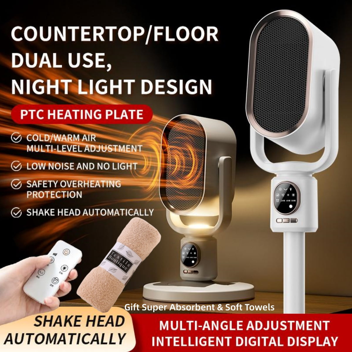 Remote Heater System Oscillating Heater With Remote Control & Timer, Desktop/Floor Standing ...