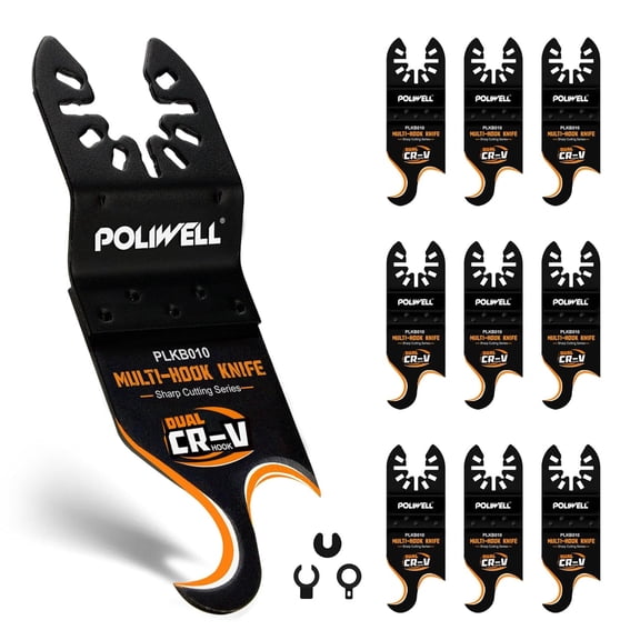 Oscillating Multi Tool Hook Knife Blade 10PCS,Oscillating Multitool Blades for Cutting Roofing Shingles,Dual-Hook Oscillating Tool Blade for Cardboard, PVC Carpet, Artificial Turf
