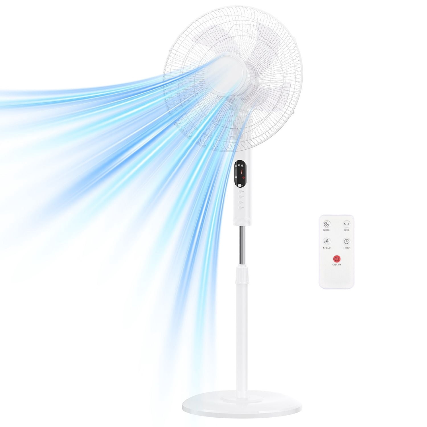 Oscillating Pedestal Stand Fan with Remote, 3 Speed Powerful Airflow Adjustable Height, 3 Speed & 3 Wind Modes,80°Angle Floor Cooling Fan for Bedroom Office, White