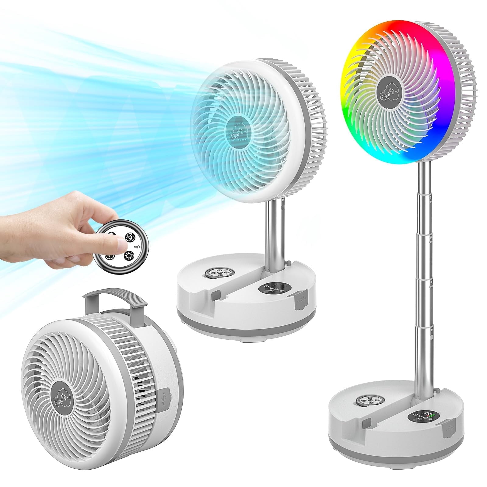 Oscillating Standing Fan, 40000mAh Rechargeable Battery Operated Fan with Remote/Timer, Portable RGB Lighting Fan, Pedestal Floor Fan for Bedroom Party Camping