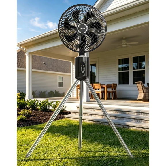 Outdoor Fans for Patios,Cordless Outdoor Fan with Light and Remote,Pedestal to Tabletop & Hanging,Battery Operated Rechargeable Fan,12" Oscillating Fan For Quiet,8 Speeds,Timer,Gazebo,Deck,Porch,Blac