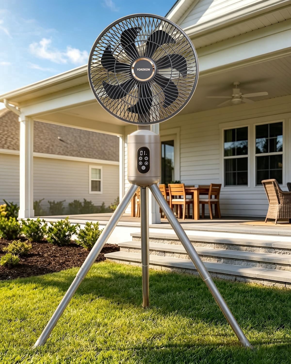 Outdoor Standing Fan, Outdoor Fan for Patios 37 High Floor Fan 12000mAh Rechargeable Battery Operated Pedestal Fan with Remote Light, Bedroom/Patio/Home/Camping/Travel, 8 Speeds, Timer, Grey