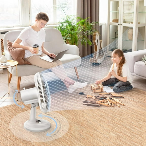 Oscillating Table Fan Quiet 3-Speed 12-Inch Adjustable Tilt Fan with Safety Grill, Ideal for Home, Office, Dorm