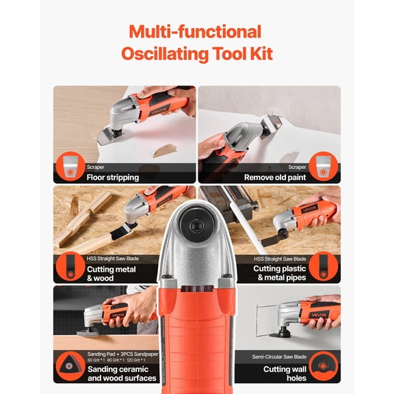 Oscillating Tool Multitool,2.2Amps 22,000 OPM Electric Oscillating Multi Tool Kit Corded with 2.8 Oscillating Angle,7PCS Saw Accessories for Cutting,Scraping,Sanding,Floor Stripping