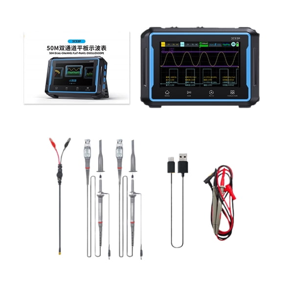Oscilloscope 2CH Digital Oscilloscope Multiumeter 3 in 1 50MHz Bandwidth 4.3" Display Multiumeter OSC+DMM+Waveforms