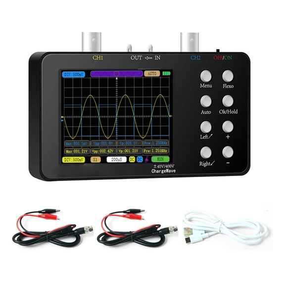 Oscilloscope Compact Portable Digital Oscilloscope 50M Sampling Rate 10M Analogue Bandwidth Handheld Current Oscilloscope Cellphone Repairs Lissajous Patterns 6A Current Waveform