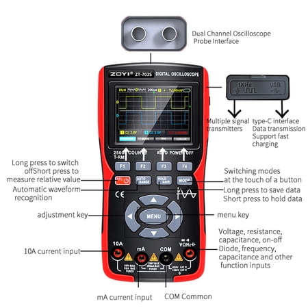 Oscilloscope,Handheld Oscope Siuke Handheld Channel 3.5 Data Dual Rate Pc Color Display 50mhz 280ms Osc Siuke Pc Data Dual Channel Inch Color 3.5 Inch Oscope Meter 280ms Rate Diy Test Osc