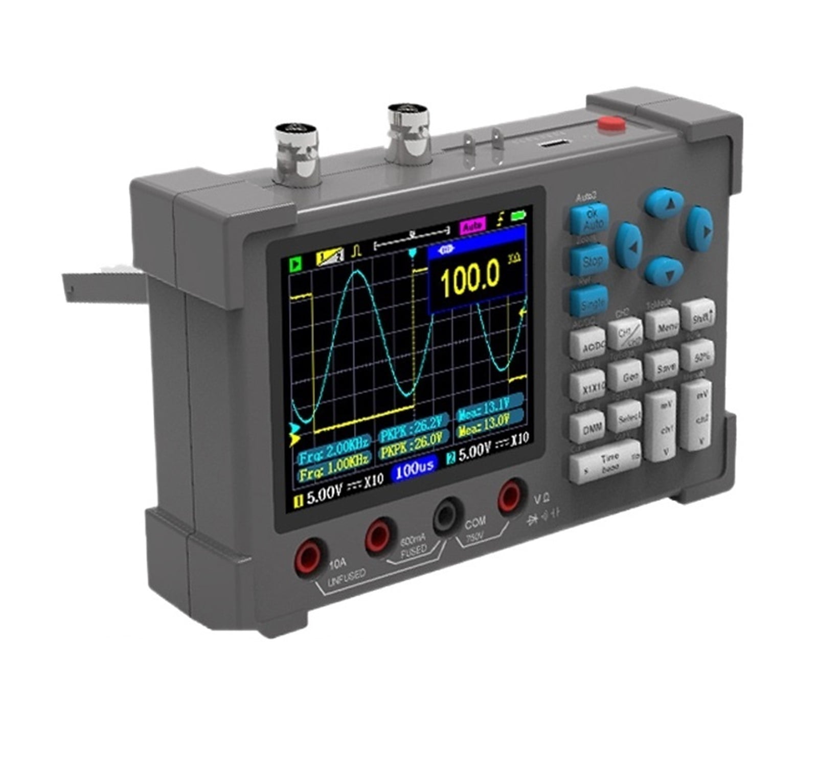 Oscilloscope Multimeter Signal Generator 3.2inch IPS Handheld Oscilloscope 120Mhz 250MSa/s Dual Channel Oscillometer