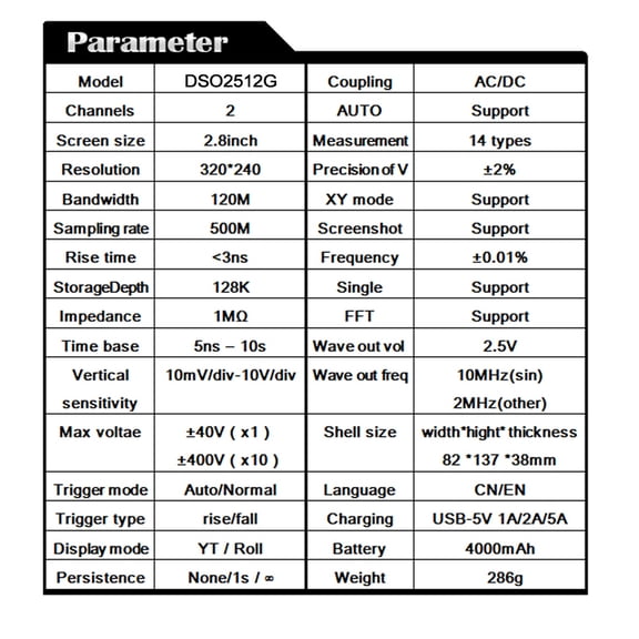 Oscilloscope,Portable Handheld Dual 120m Portable Handheld Inch Display 10mv Sine Channel 2.8 Inch 10mv Sensitivity Fft Display 10mv Sensitivity Channel 8 Inch Yorten Eryue