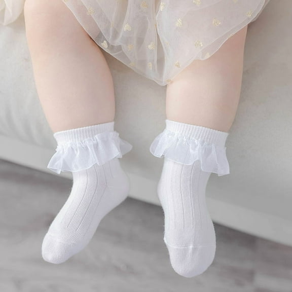 Oscscso 1 Pair Toddler Baby Girls Ruffle Lace Socks Cotton Frilly Ankle for Baby sized 0-3Years