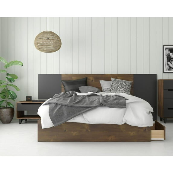 Nexera Oscuro 4 Piece Queen Panel Bedroom Set in Truffle and Black