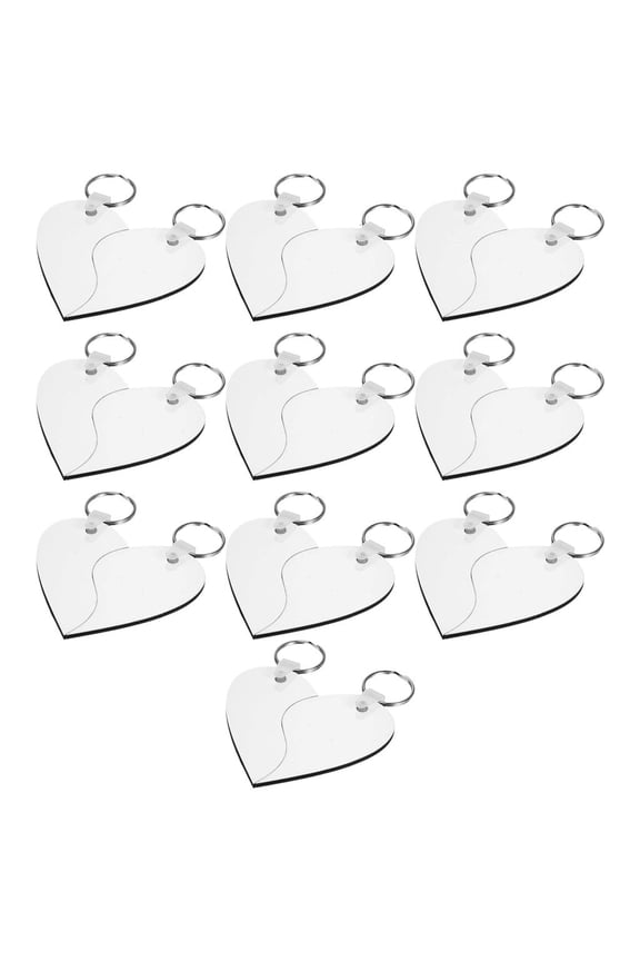 10 Sets Sublimation Heart Shaped Blanks MDF Board Thermal Transfer Keychains Keyrings Double-Side Printed for Key Tags with Split Rings for DIY Photo Images Handicrafts Making Ornaments