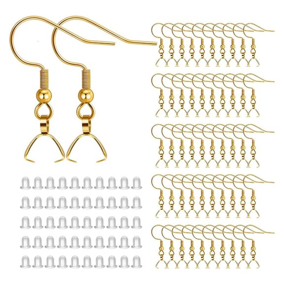 Osdhezcn 100 Pcs Earring Hooks Wire Buckle Fish Hooks Pendant Connectors Clip Clasps Earplugs for DIY Jewelry Making Crafts