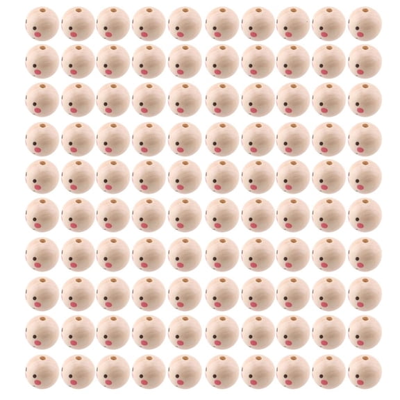 Osdhezcn 100pcs Natural Wood Beads Smiling Face Doll Head Loose Beads Charm DIY Jewelry