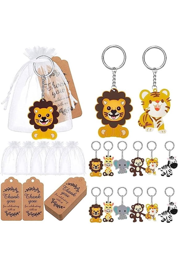 18Pcs Cute Jungle Animal Keychains Baby Shower Keyring Payty Decoration Supplies