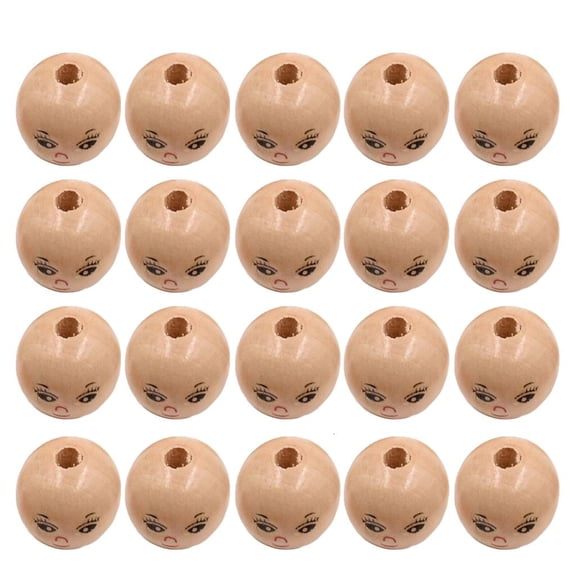 Osdhezcn 20Pcs/set Wooden Doll Head Beads for DIY Jewelry Making and Crafts Cute Smiling Face Loose Beads Wood Round Spacers