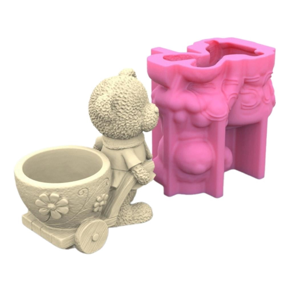 Osdhezcn 3D Bear Silicone Mould for Flower Pots Mold Concrete Cement Epoxy Resin Molds