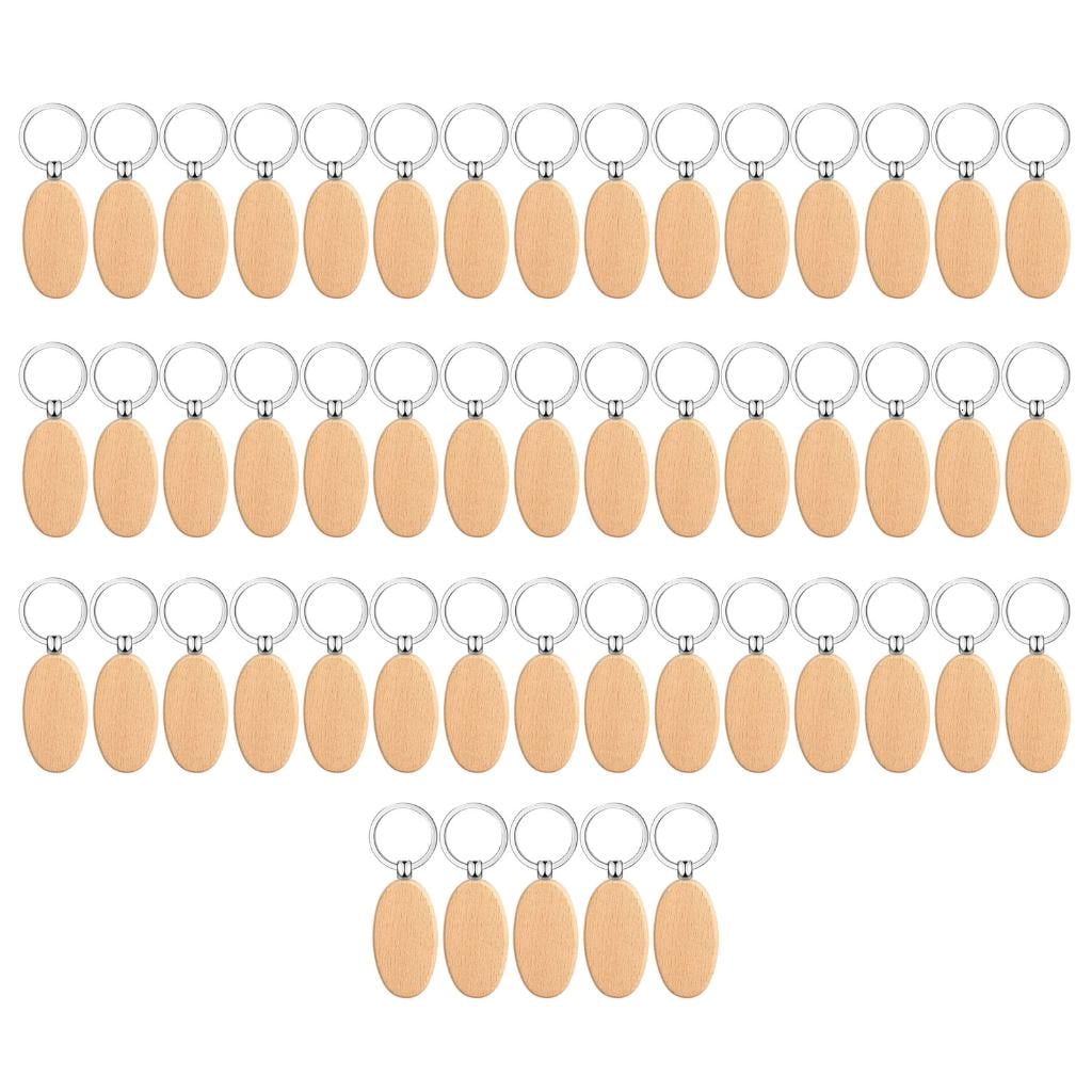 Osdhezcn 50Pcs Wooden Keychain Blanks Wood Keyring Engraving Unfinished Key Tags for DIY