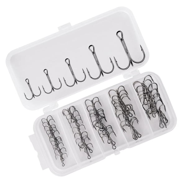 Osdhezcn 50Pcs/pack Sharply Round Bend for Lures Baits Saltwater Fishing Strong High Carbon Steel Hooks Fishing Treble Hooks Set