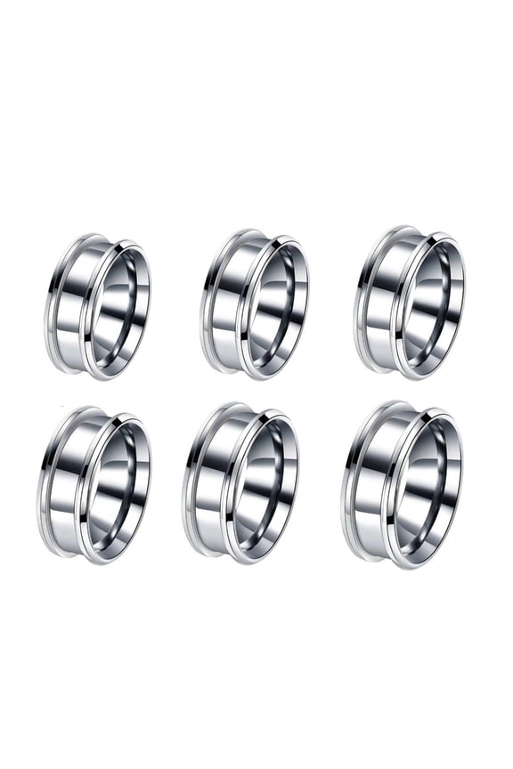 6 Pieces 6 Sizes Stylish Blanks Rings Unique Grooved Finger Rings Set DIY Rings