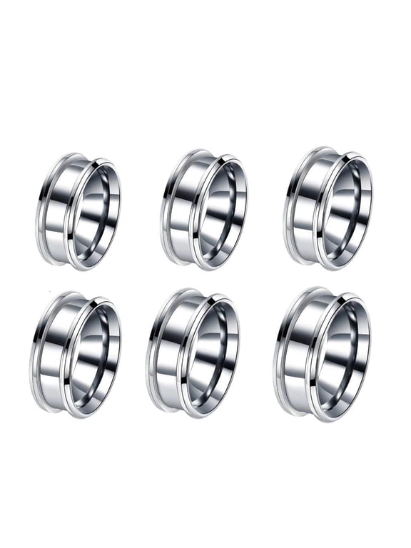 6 Pieces 6 Sizes Stylish Blanks Rings Unique Grooved Finger Rings Set DIY Rings