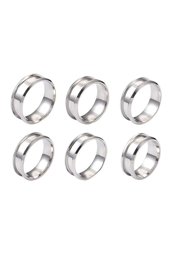 6Pcs Round Grooved Finger Ring Stainless Steel Inlay Ring Core Blank Grooved