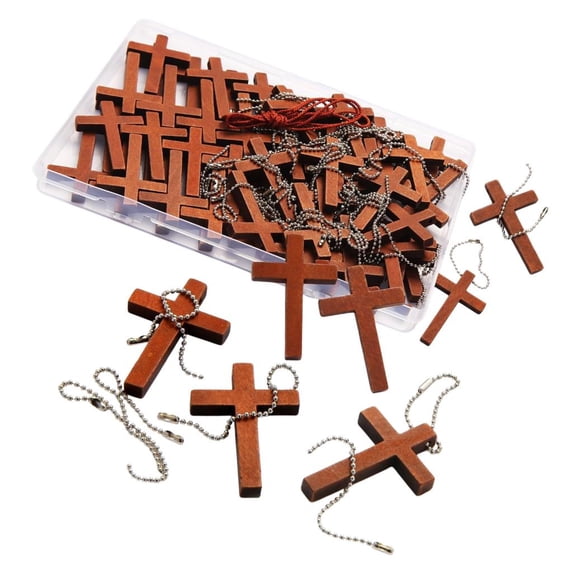 Osdhezcn 70Pcs Wooden Crossed Necklace Pendant with Beaded Chain for Religious Event