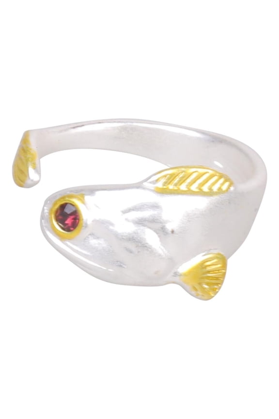 Adjustable Goldfish Ring Two Tone Design Lightweight Alloy Jewelry For Everyday Wear
