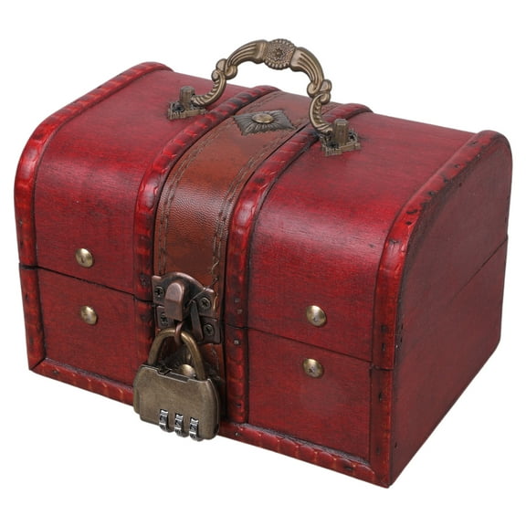 Osdhezcn Antique Vintage Wooden Treasure Chest Decorative Wood Jewelry Storage Trunk Box with Metal Lock for Pirate Keepsake