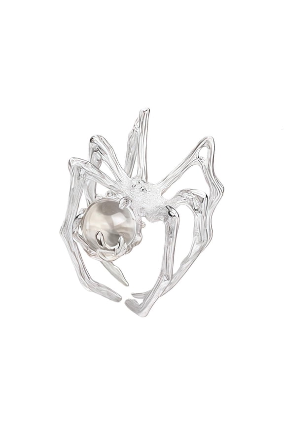 Artisanal Crafted Adjustable Spiders Ring Gothic Jewelry Moonstone Accent Punk Aesthetic Women's Accessory