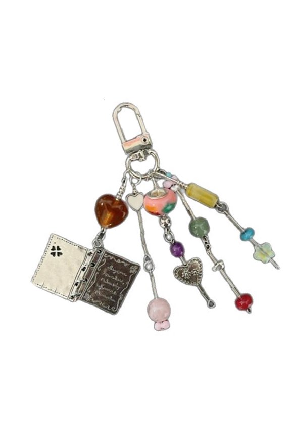 Artistic Flip Notebook Keychain Decorated With Beads Compact Bag Charm Gift
