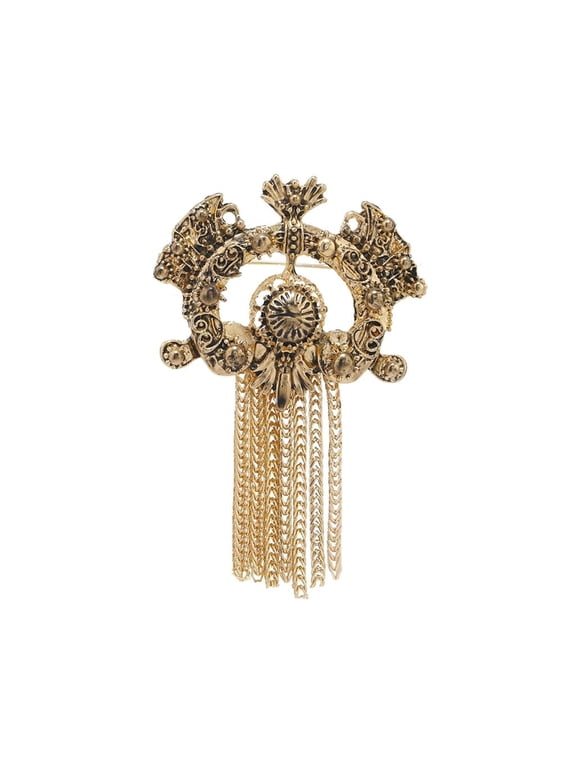 Baroque Inspired Metal Brooch Pin Beaded Chain Drop Decoration Coat Accessories