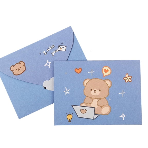 Osdhezcn Birthday Card Envelope Postcard Lovely Bear Greeting Card Rabbits Memos Card