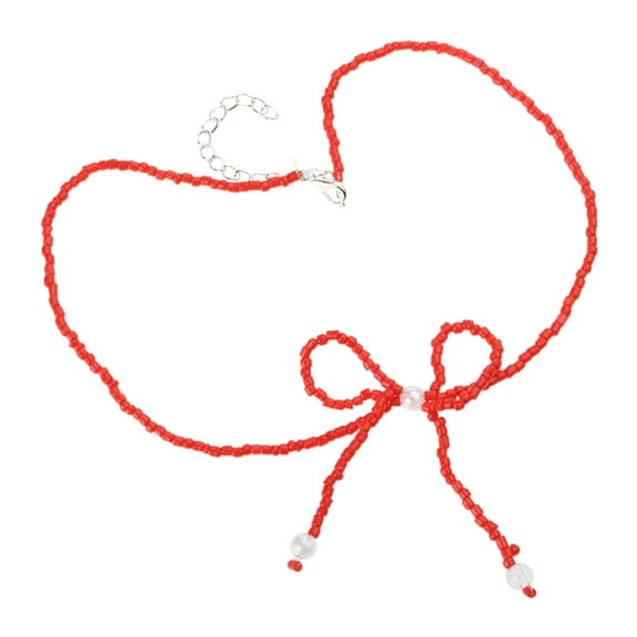 Osdhezcn Bow Beaded Necklace for Women Vintage Bowknot Pendant Clavicle Chain Jewelry