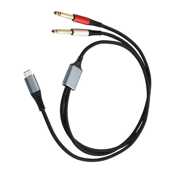 Osdhezcn Braided USB C To 2x 1/4Inch 6.35mm Male Connectors Cable 24AWG 24K Gold Plated