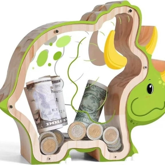 Osdhezcn Creative Wood Dinosaur Savings Cintainer Cartoon Animal Coin Holder Box for Kids