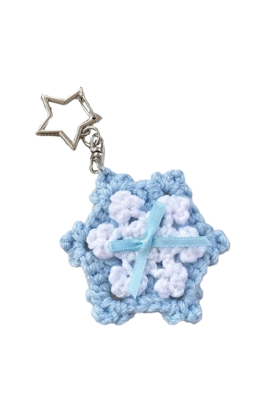 Crochet Snowflake Charm Keychain Winter Holiday Decoration Plush Girls Keyring