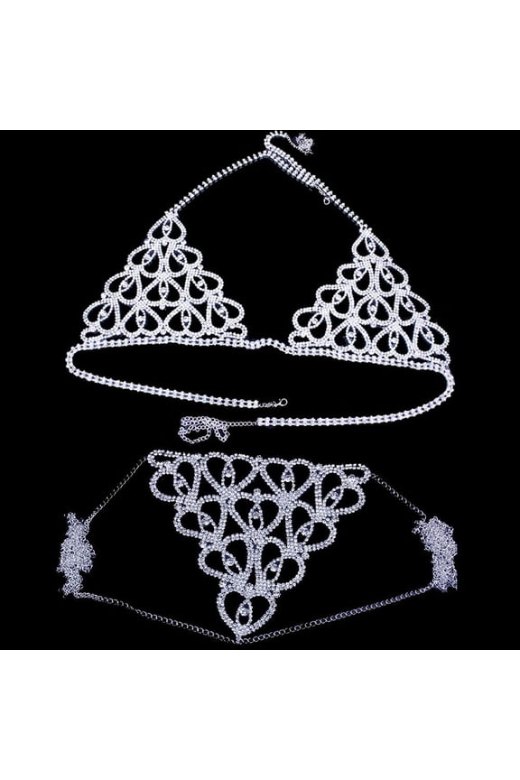 Crystal Body Chain Silver Bikini Bra Chain Suit Beach Waist Belly Chain Crop Top