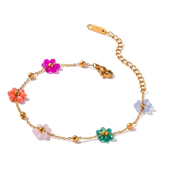Osdhezcn Crystal Floral Jewelry Colorful Flower Necklace/Bracelet Valentine's Day Gift Stylish Accessory for Everyday Wear