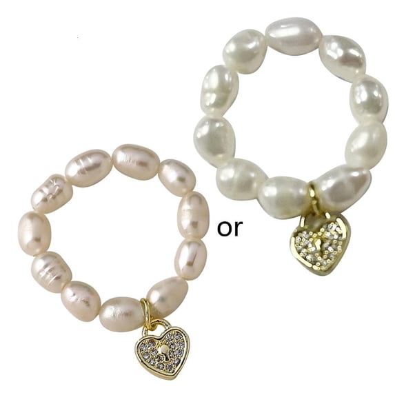 Osdhezcn Cute Minimalist Pearl Beaded Rings for Women Irregular Pearl Heart Star Ring
