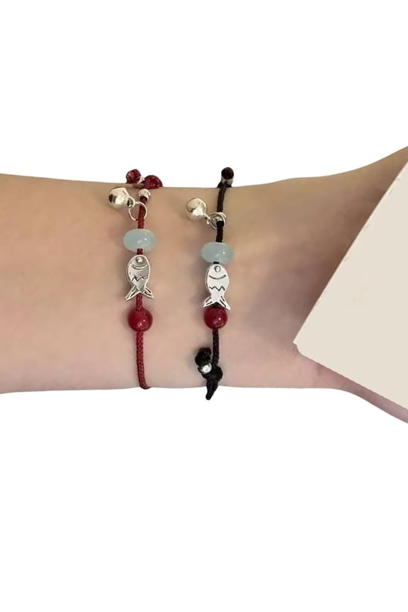 Delicate Fish Charm Anklet Handmade Black Red Thread Jewelry Gift For Best Friend