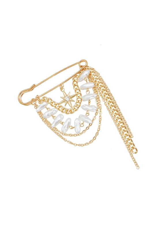 Eight Point Star Pin Layered Tassels Embellishment Fashion Statement Accessories