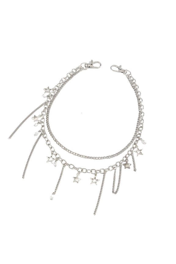 Elegant Alloy Pearls Embellished Denims Chain For Women Bohemian Styles Keyring