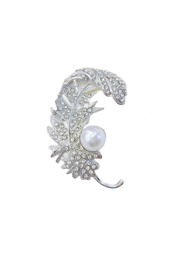 Elegant Feather Brooches with Rhinestones Unique Feather Pin Unisex Pins