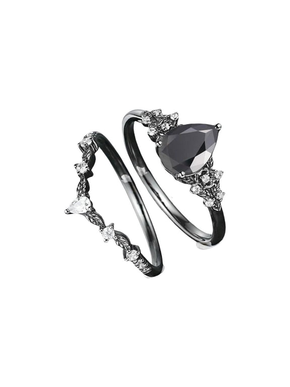 Elegant Gothic Black Cubic Zirconia Rings Portable Alloy Adjustable Sizes