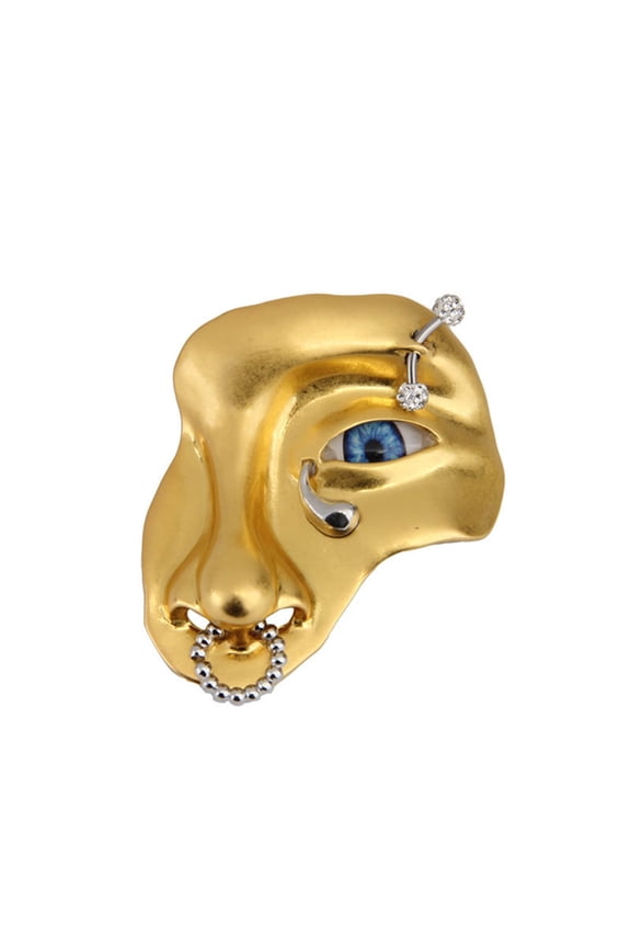 Exaggerated Vintage Half Face Brooch Hard Alloy Pin Orcs Mask Badge Clothing Pin Scarf Decoration Lapel Pin Jewelry