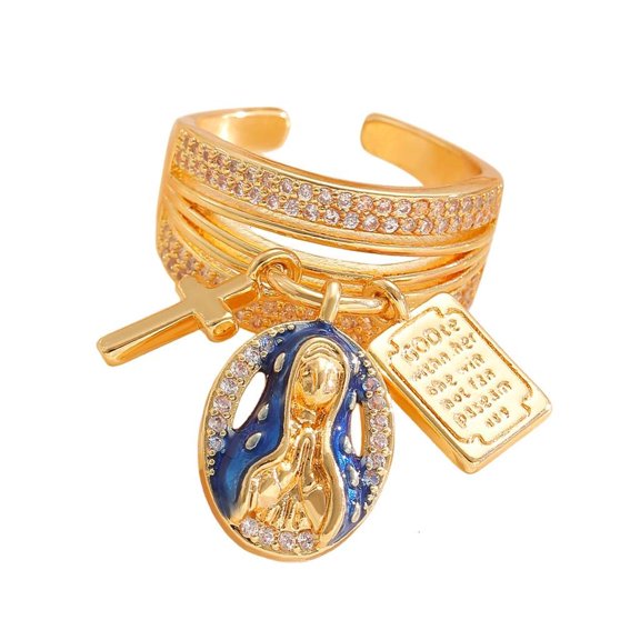 Osdhezcn Exquisite Adjustable Size Copper Ring with Zirconia Handmade Finger Accessories