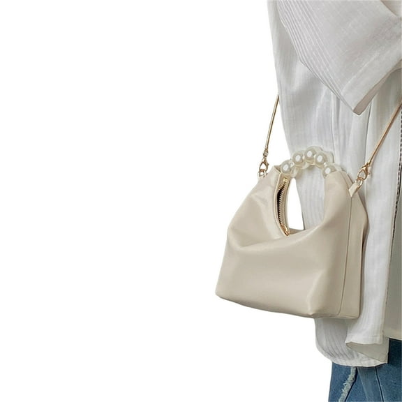 Osdhezcn Fashion Evening Bag Pearl Beaded Top Handle Handbag PU Leather Purse with Chain