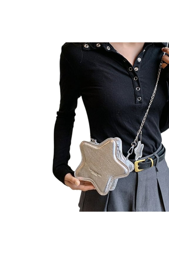 Fashion PU Leather Solid Color Crossbody Bag Sparkly Metallic Star Shape Shoulder Purse with Chain for Travel and Casual
