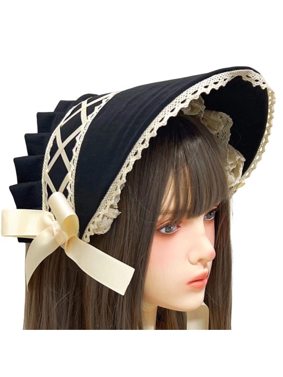 Fashionable Bonnet Cap for Women Girl Comfortable Outfit Enhancer Lace Trim Hat For Theme Party Costume Props